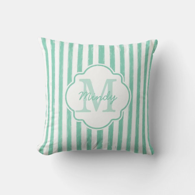 Coussin Mignonne Mint Green Peint Grilles Monogramme et no (Recto)