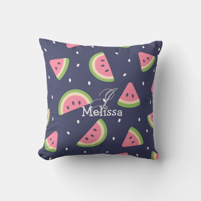 Coussin Mignonne Motif de fruits de pastèque rose vert été (Recto)