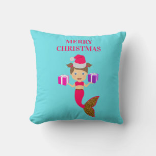 Coussin Mignonne Noël Sirène fille Santa Chapeau en mer