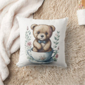Coussin Mignonne ours en peluche dans un Teacup avec fleur (Couverture)