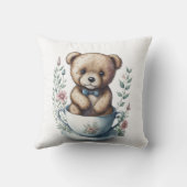 Coussin Mignonne ours en peluche dans un Teacup avec fleur (Verso)