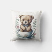 Coussin Mignonne ours en peluche dans un Teacup avec fleur (Recto)