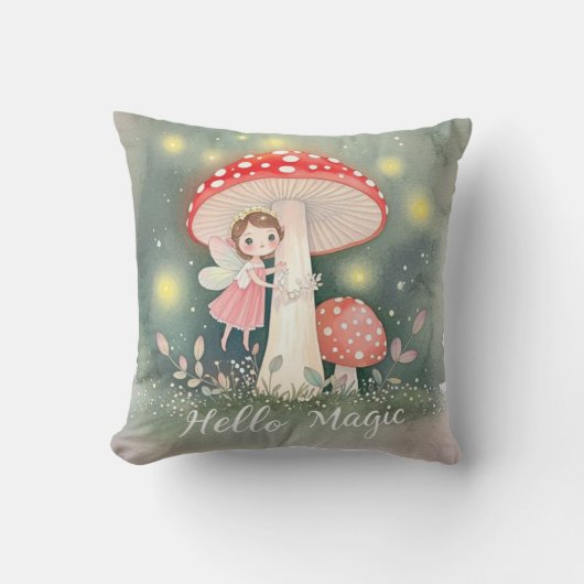 Coussin Mignonne petite fée perché sur un champignon (Recto)