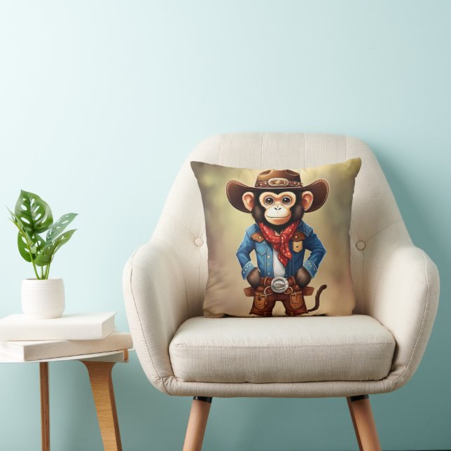 Coussin Mignonne singe en costume de cowboy (Chaise)