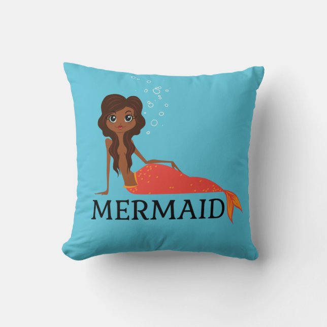 Coussin Mignonne Sirène (Belle Fille Noire) (Recto)