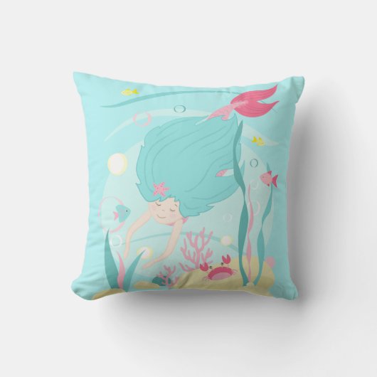 Coussin Mignonne Sirène Plongée sous l'Oreiller de mer (Recto)