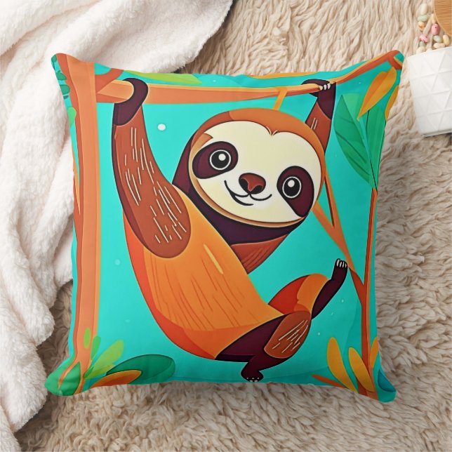 Coussin Mignonne Sloth pendue dans la jungle (Couverture)