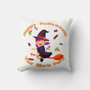 Coussin Mignonne sorcière vole sur son Broom Halloween