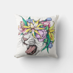 Coussin Mignonne tête de chat sauvage caricaturé dans une