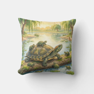Coussin Mignonne Tortue et Bébés Tortues Animaux de Rivièr