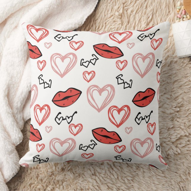 Coussin Mignonne Valentines lèvres, coeurs et lunettes de  (Couverture)