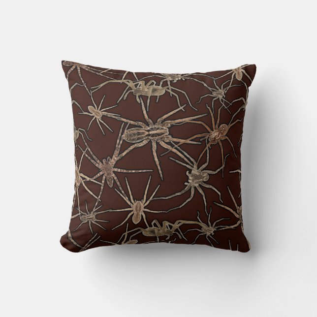 Coussin Mignonnes araignées d'Halloween sur fond brun choc (Recto)