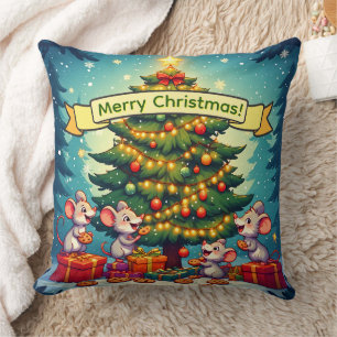 Coussin Mignonnes Cookies de Souris Sapin de Noël Fête Joy