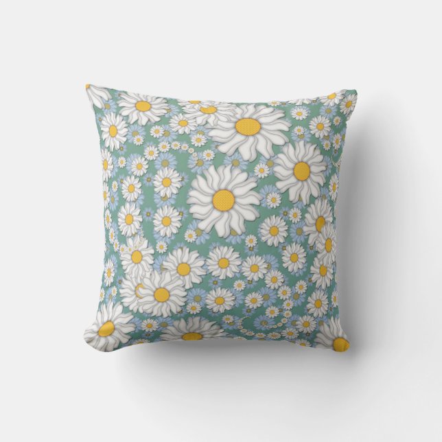 Coussin Mignonnes marguerites blanches sur fond sarcelle p (Recto)