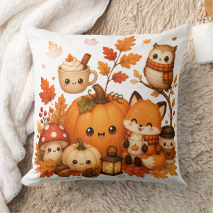 Coussin Mignons Animaux D'automne Kawaii Citrouille Renard