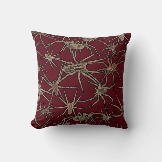 Coussin Mignons araignées d'Halloween sur fond rouge sang (Recto)