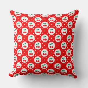 Coussin Mignons cerises d'été Vintages sur rouge vif