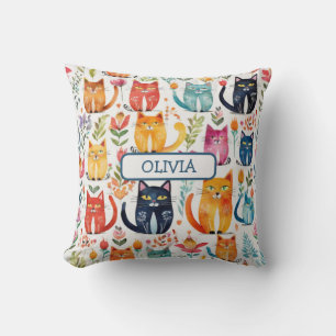 Coussin Mignons chatons fantaisistes et fleurs