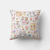 Coussin Mignons chatons Kawaii et fleurs pastel (Verso)