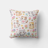 Coussin Mignons chatons Kawaii et fleurs pastel (Recto)