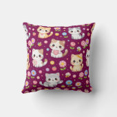 Coussin Mignons chatons Kawaii et fleurs pastel (Verso)