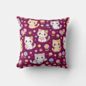 Coussin Mignons chatons Kawaii et fleurs pastel (Recto)