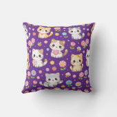 Coussin Mignons chatons Kawaii et fleurs pastel (Verso)