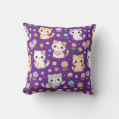 Coussin Mignons chatons Kawaii et fleurs pastel (Recto)