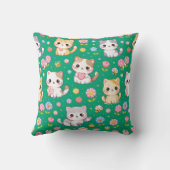 Coussin Mignons chatons Kawaii et fleurs pastel (Verso)