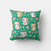 Coussin Mignons chatons Kawaii et fleurs pastel (Recto)