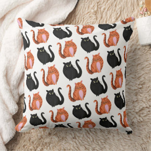 Coussin Mignons Chats Ronds Noirs et Orangés à Motifs