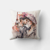 Coussin Mignons couples romantiques à l'aquarelle à Paris (Verso)