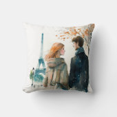 Coussin Mignons couples romantiques à l'aquarelle à Paris  (Recto)