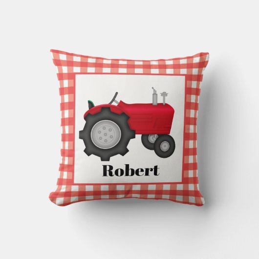 Coussin Mignons décor de chambre tracteur rouge nom (Recto)