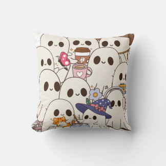 Coussin Mignons fantômes café et chat automne