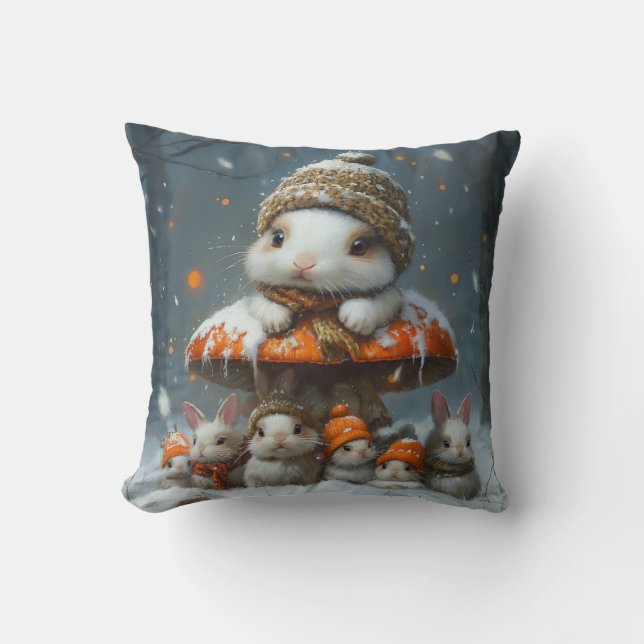 Coussin Mignons lapins d'hiver avec jet de pilon de champi (Recto)