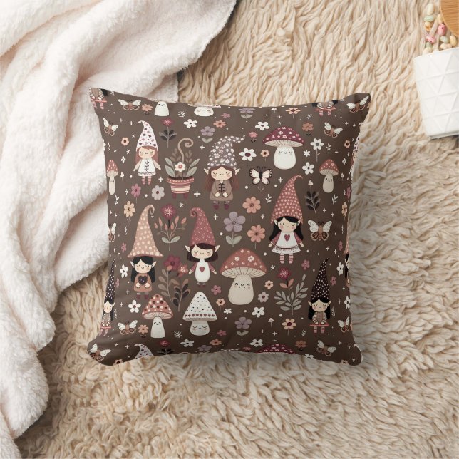 Coussin Mignons lutins fantaisistes et champignons  (Couverture)