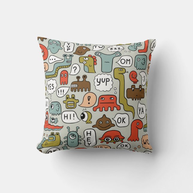 Coussin Mignons monstres de dessin : Arrière - plan sans c (Recto)