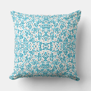 Coussin Mignons motifs de fleurs printanières bleues blanc