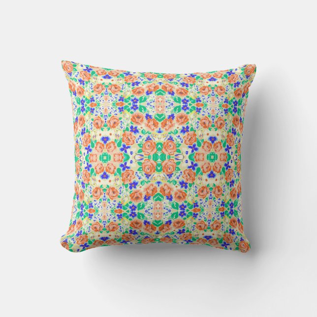 Coussin Mignons papillons colorés motifs de roses (Recto)