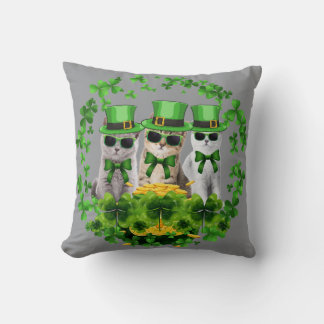 Coussin Mignons Trois Chats Cadeau Saint-Patrick Kitty Cha