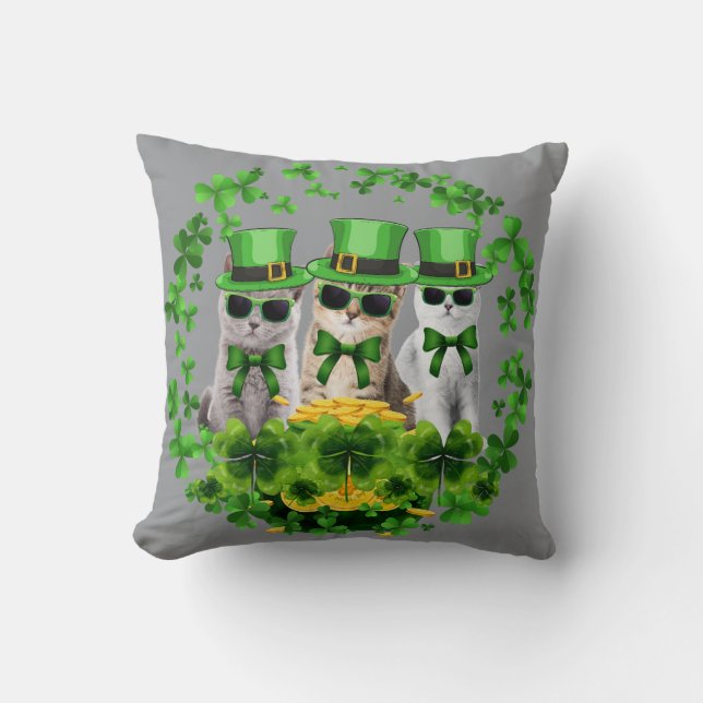 Coussin Mignons Trois Chats Cadeau Saint-Patrick Kitty Cha (Recto)