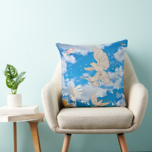 Coussin Mikitiez blanc oiseau bleu ciel été plage liberté