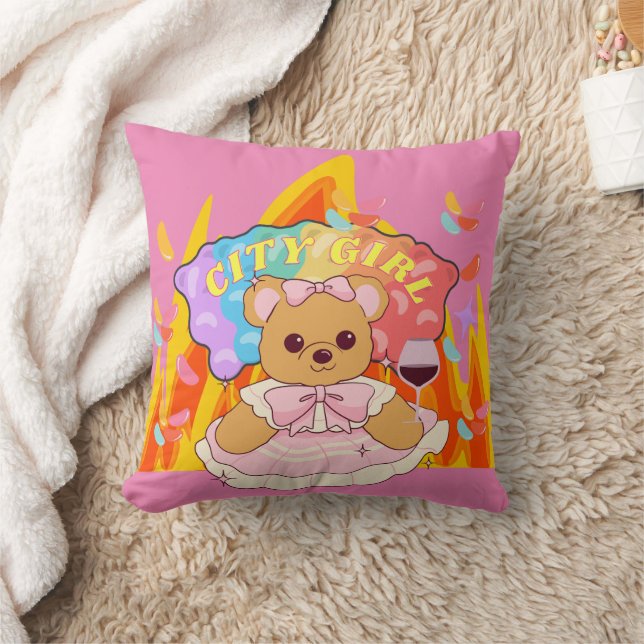 Coussin Mikitiez été en peluche d'ours gelée feu de vin ro (Couverture)