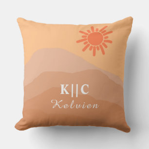 Coussin milieu du siècle moderne boho retro montagne abstr