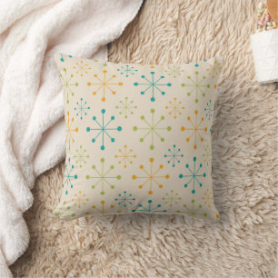 Coussin Milieu du siècle Starburst atomique Orange Vert sa
