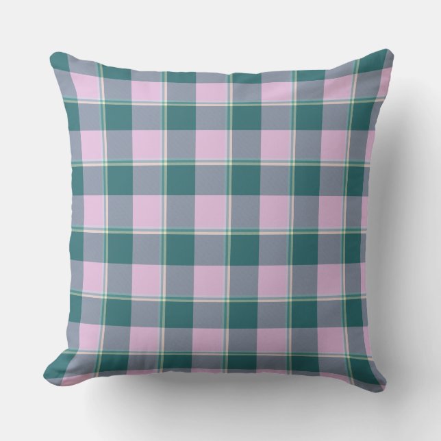 Coussin Ming and Melanie Plaid Pink Teal (Recto)