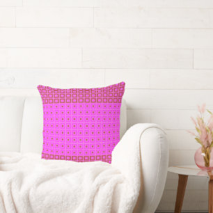 Coussin Mini Carrés En Carré Noir Rouge Rose Chaud