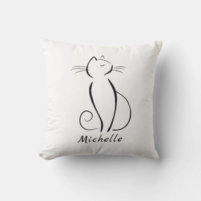 Coussin Mini chat noir sur blanc nom d'ajout (Recto)