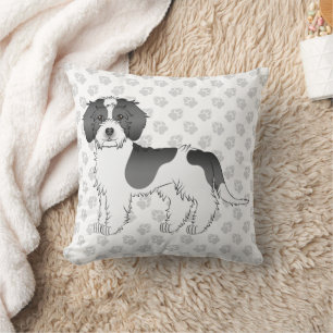 Coussin Mini Goldendoodle noir et blanc à taches & Pattes